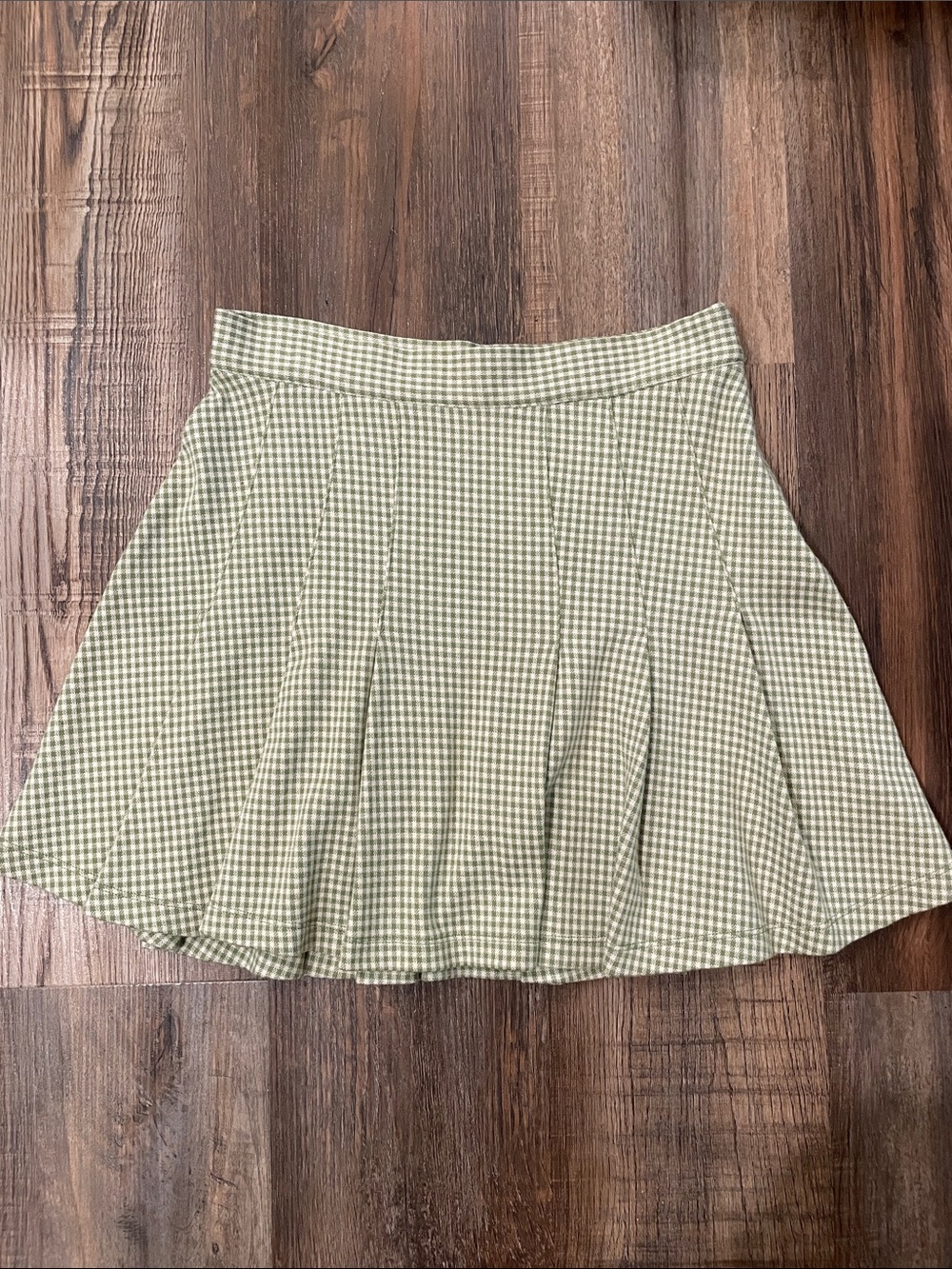 Free People Sage Gingham Pleated Skater Skirt